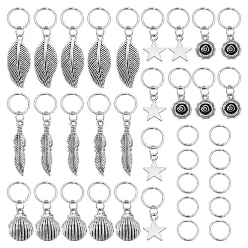 Produktbild: 35 Stücke Haarschmuck Silber Dreadlock Schmuck Braids Schmuck Ringe Clips Haarringe Haarspiralen Clips HaarSchmuck für Dreadlocks für Frauen Männer