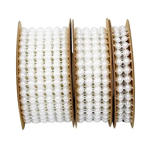 Produktbild: Lurrose 3 Rollen 2 Yard String Garland Decor Faux Bead Ribbon Band Für Hochzeit Geburtstag Home Decor (2 Reihen 4 Reihen 6 Reihen Weiß)