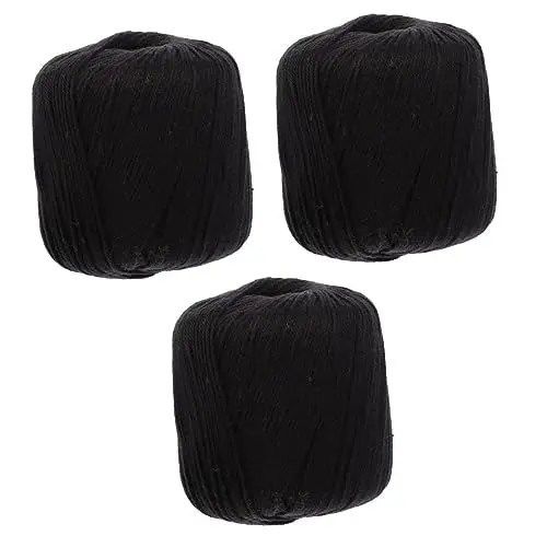 Produktbild: Lurrose 3 Rollen Baumwollfaden Baumwolle Einfädler Garn zum Stricken Stich Garn zum Häkeln Nadel bastelschnur textilgarn austauschbares Baumwollgarn häkelgarn selber machen die Seide Black
