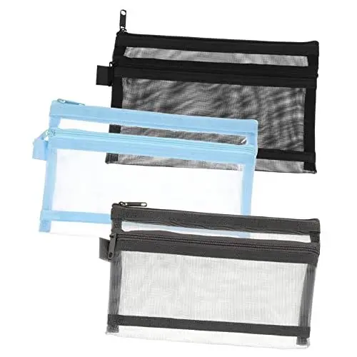 Produktbild: Lurrose 3st Tasche Aus Nylonnetz Tragbare Bleistifttasche Aufbewahrungstasche Mit Reißverschluss Bleistiftbehälter Durchsichtige Bleistifttasche Großer Bleistift-organizer Dokumentenmappen