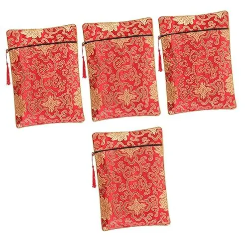 Produktbild: Lurrose 4 Stück Aktentasche Im Chinesischen Stil Wickeltasche Buchhalter Mit Schriften Schriftverpackungsbeutel Stickerei-packtasche Hausversorgung Ethnische Tasche Baumwolle Schmuck