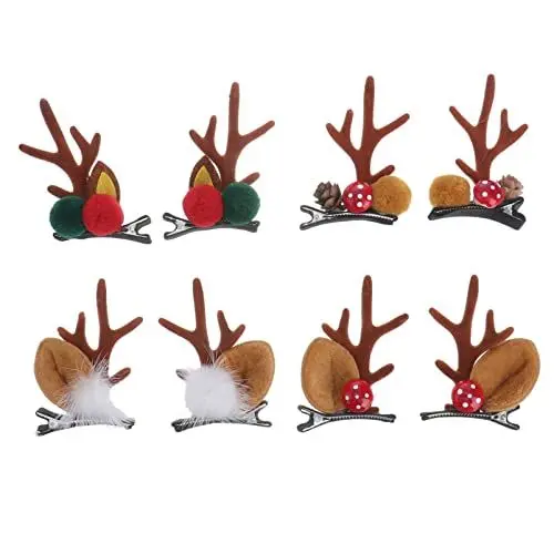 Produktbild: Lurrose 4 paar rentiergeweih haarspangen niedlicher ohr haarnadeln weihnachten haarspangen party kopfbedeckungen (rotes rentiergeweih)
