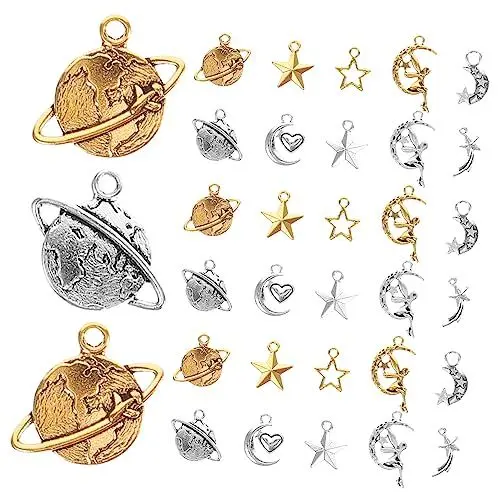 Produktbild: Lurrose 50 Stück Weltraum Universum Schmuckstück Zur Schmuckherstellung Mini Schmuckanhänger Armbandzubehör Mond Halskette DIY Halskettenzubehör Schmuckanhänger DIY Charms