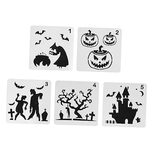 Produktbild: Lurrose Halloween-malschablonen-set 5-teilig Kunststoff-vorlagen für Jungen und Mädchen Erwachsene