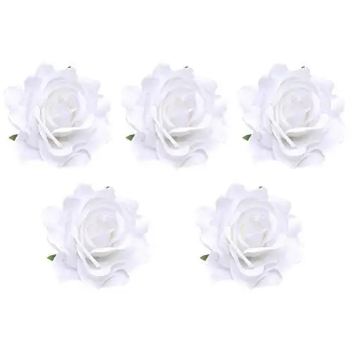 Produktbild: Lurrose 5 Stück 10 cm Stoffblumen-Brosche für Braut, lebensechte Rose, Corsage Blumen, Haarspange, Kleid für Hochzeit (weiß)