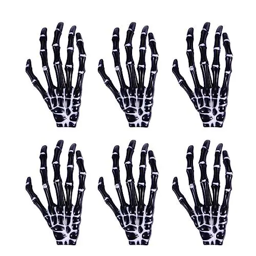 Produktbild: Lurrose 6Pcs Halloween Skelett Hände Knochen Haarspangen Krallen Gothic Haarnadel Zombie Punkrock Teufel Klaue Haarspangen für Party Dress Up (Schwarz)