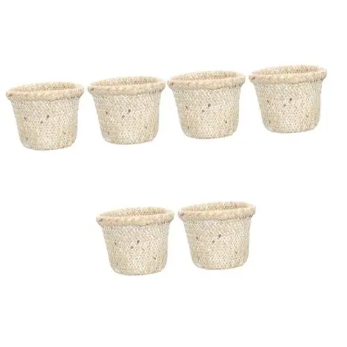 Produktbild: Lurrose 6 Stk Gewebter Mülleimer schlafzimmer organizer ablagekörbe stapelbar Wohnaccessoire Rattan-Mülleimer Mini Körbe Katzenklos Abfallkorb Geflochtener Desktop-Korb Seetang Weiß