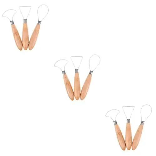 Produktbild: Lurrose 9 STK Spachtel aus Keramik Modelliermasse Modellbausatz Werkzeuge Ton -Set scheuerlappen spatel raclette Bildhauen von Tonwerkzeugen Tonwerkzeug mit Holzgriff Rostfreier Stahl