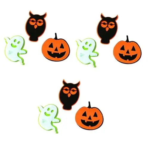 Produktbild: Lurrose 9 Stk Halloween-Dekoration Halloween-DIY-Patch bling Halloweenkostüm Kleider Lipgloss Halloween-Kostüm-Patch Halloween-Abzeichen-Patch Erdfarben Kleidung Geist bilden Banner