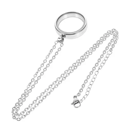 Produktbild: Lurrose Anhänger Box Medaillonkette für Frauen silberne Medaillonkette DIY Halskette Anhänger Schraubverschluss Anhänger Medaillon aus Edelstahl Brautstrauß-Foto-Charms Glas Silver