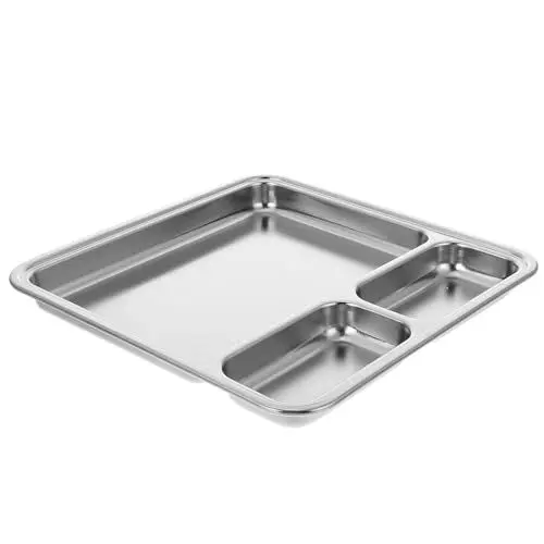 Produktbild: Lurrose Geteilter Speiseteller Aus Edelstahl - 3-Teiliges Kompaktes Tablett Mit Trennschale Aus Metall Zur Diätkontrolle