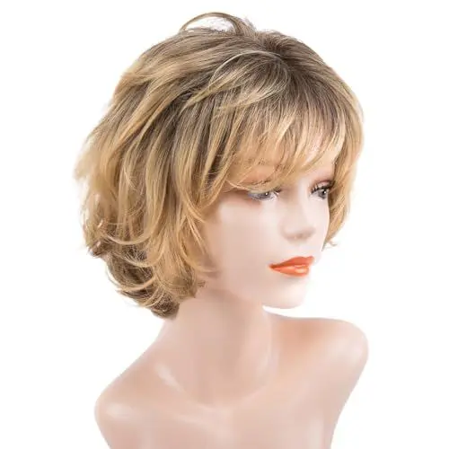 Produktbild: Lurrose Spitzenperücke Gelbe Perücke Cosplay-Perücke Lace-Front-Perücke Damen Kurze Perücke Gewelltes Party-Haar Perücke Kopfbedeckung Kleidung Ältere Menschen Welle Gelbe