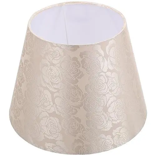 Produktbild: Lurrose Stoff Lampenschirm Tischlampe Stoffschirm Ersatzschirm Kronleuchter Lampe Schatten Rose Muster Stickerei Stehlampe Trommel Lampenschirm Textilschirm für für E27 E14 Bodenleuchte Beige