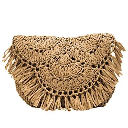 Produktbild: Lurrose Stroh Woven Handtasche Strand Tasche Umhängetasche Quaste Sommer Schulter Tasche Umschlag Geldbörse Brieftasche für Urlaub Am Meer ()