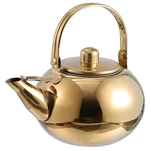 Produktbild: Lurrose Wasserkessel Induktion Teekessel Herdplatte Edelstahl In Lebensmittelqualität Teekessel Mit Sieb Zum Kochen Von Wasser Tee (Golden) Türkische