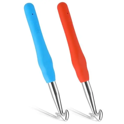Produktbild: Lusofie 2 Stück Große Häkelnadeln 10 mm 9 mm Verlängerte Häkelnadel Crochet Hook Häkelnadel Crochet Hook Ergonomische Soft Grip Strickhäkelnadeln für Anfänger DIY Stricken Häkeln