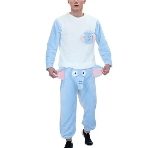 Produktbild: Lustig Schlafanzug Herren Lang Elefant Hose mit Rüssel Herren Damen Pyjama Lang Elefant Hose Herren Thermohose Loungewear Winter Hausanzug Jungen Mädchen