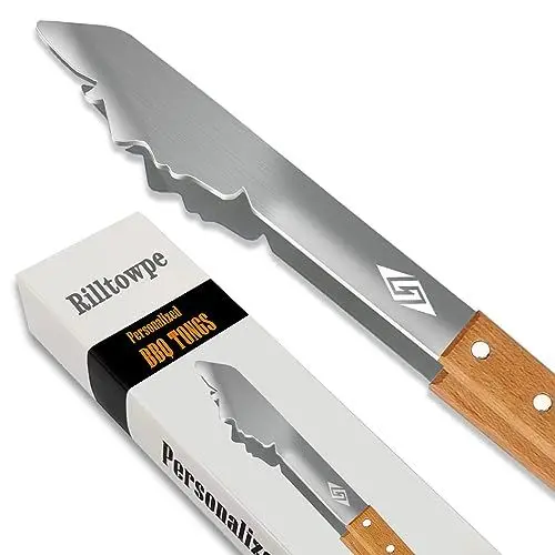 Produktbild: Grillzange, Grillzange aus Edelstahl mit Holzgriff, Grillbesteck 43 cm lang, Geschenke für Männer, Vater, Ehemann