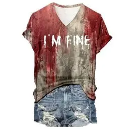 Produktbild: Lustige T-Shirts Mit Sprüchen Blutiges Druck Sportshirt Lustige Tshirts Damen Sommershirt Horror Halloween-Kostüm Problem Gelöst Shirt Sport Tshirt Blutiges T-Shirt（5-Watermelon Red，S）