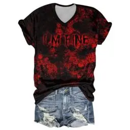 Produktbild: Lustige T-Shirts Mit Sprüchen Leicht Problem Gelöst Shirt T Shirt Damen Grosse Grössen Shirts Horror Freizeitshirt Halloween-Kostüm T Shirt Schwarz Halloweenkostüm T-Shirt Damen Sommer（3-Deep Red，3XL）