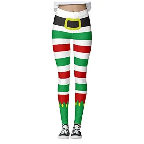 Produktbild: Lustige Workout-Leggings für Damen, Motiv: Merry Christmas, bunt, Sport, Weihnachten, hohe Taille, gemusterte Strumpfhose, zum Abnehmen im Urlaub, hässliche Festivals, Yogahose, Yogahose, Po-Heben,
