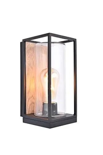Produktbild: LUTEC Außenwandleuchte Flair,Wandlampe aus Aluminium in Schwarz & Holzoptik,1 flammige Außenleuchte (1xE27 max.40Watt),stylische Außenlampe…