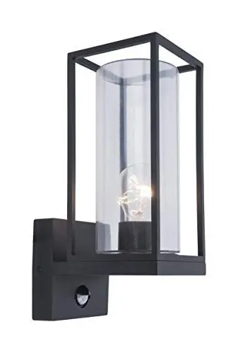 Produktbild: LUTEC Außenwandleuchte Flair mit Bewegunsmelder,moderne Wandlampe aus Metall/Glas in Mattschwarz,1 flammige Außenlampe, eckige Wandleuchte mit E27-Fassung max. 60 Watt, Außenleuchte mit Lichteffekt
