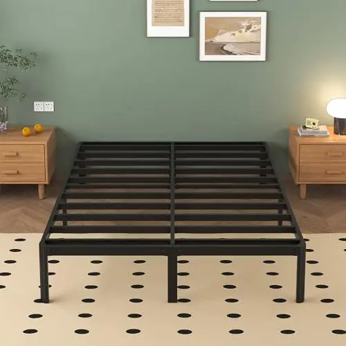 Produktbild: Lutown-Teen Metallbett 180x200 cm mit Rundes Beine, Höhe 36cm Ehebett Bettrahmen mit Metall Lattenrost, Schwarz