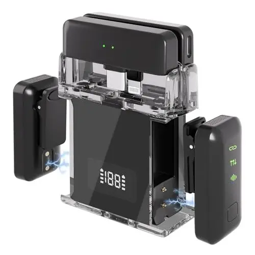 Produktbild: Lutranstra Lavalier Mikrofon Wireless, Lavalier Funkmikrofon für iOS- und Android-Geräte (2 TX + 2 RX), 20-Stunden-Akku, 200ft Übertragung, Lavalier Mikrofon Wireless mit Rauschunterdrückung für Vlog