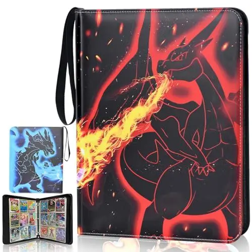 Produktbild: Lutranstra Sammelkarten Album – Fire Dragon Kartenhalter mit 900 Taschen und 50 Seiten, Inklusive Albumbinder. Kompatibel mit Diversen Karten und Ideal zum Aufbewahren von Heften für Karten(900 Cards)