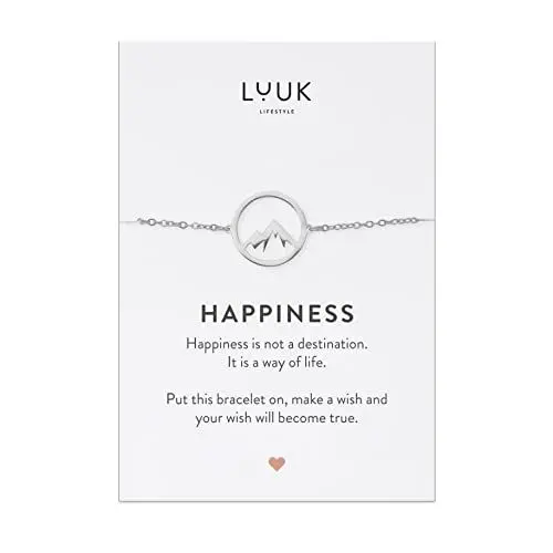 Produktbild: LUUK LIFESTYLE Modernes Edelstahl Armband für Damen mit Anhänger, Geschenkidee mit Spruchkarte, filigraner Freundschafts Schmuck, wasserfest & alltagstauglich, Berg I Berggipfel, silber