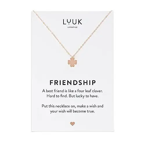 Produktbild: LUUK LIFESTYLE Edelstahl Freundschaftskette mit Kleeblatt Anhänger und FRIENDSHIP Karte, Glückssymbol, Damenschmuck und Modeaccessoire, Rosa