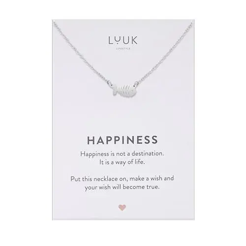 Produktbild: LUUK LIFESTYLE Edelstahl Halskette mit Fisch I Gräten Anhänger, 50cm verstellbare Kettenlänge, schlichtes Design, Geschenkidee für Frauen, silber
