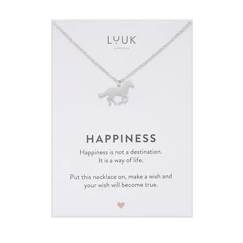 Produktbild: LUUK LIFESTYLE Edelstahl Halskette mit Pferd Anhänger, 50cm verstellbare Kettenlänge, schlichtes Design, Geschenkidee für Frauen, silber