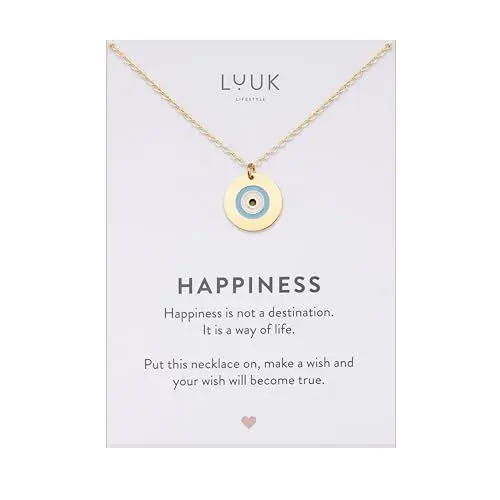 Produktbild: LUUK LIFESTYLE Filigrane Halskette mit schlichtem Anhänger aus wasserfestem Edelstahl, 50cm, Geschenk für die Freundin, Glücksbringer Symbol, Kette mit Nazar Auge I Böser Blick, gold