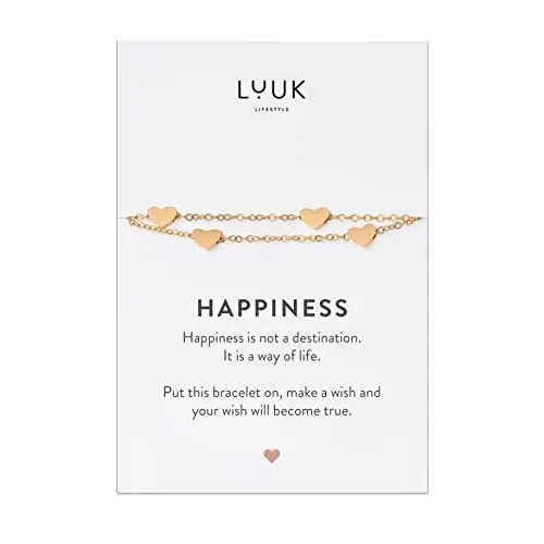 Produktbild: LUUK LIFESTYLE Modernes Edelstahl Armband für Damen mit Anhänger, Geschenkidee mit Spruchkarte, filigraner Freundschafts Schmuck, wasserfest & alltagstauglich, Herz I Liebessymbol, gold