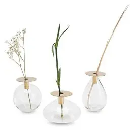 Produktbild: LUUK LIFESTYLE Glasvasen Kugel, Minimalistisches Design, Glasvase Klein, Rund, Oval, Deko-Vase, Moderne Vase, Vasen-Set, Vintage Stil, Skandinavisches Design, Rundglas, Gold Messing