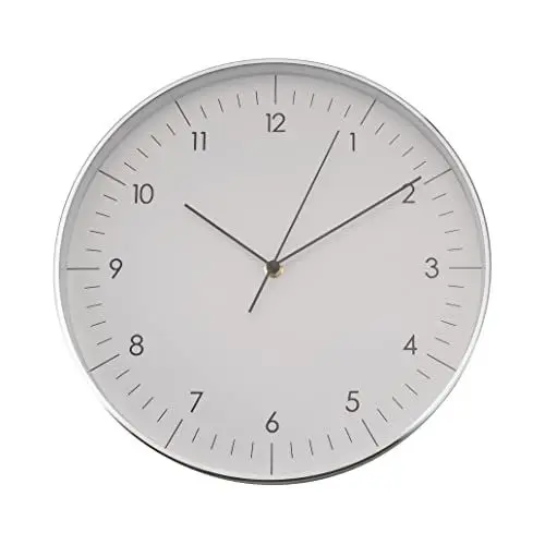 Produktbild: LUUK LIFESTYLE Moderne Wanduhr mit Quarzwerk, geräuschlos & ohne Ticken, minimalistisches Design, für Küche, Büro, Flur, in weiß und Silber