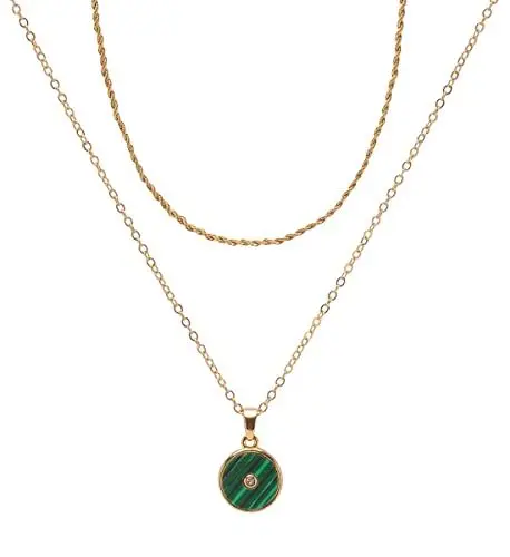 Produktbild: LUUK LIFESTYLE Schlichte Kette mit echtem grünen Lapis Lazuli Stein, hochwertige Qualität und einzigartiges Design, wunderschönes Geschenk für Frauen, Halskette mit Anhänger, layer look, Farbe Gold