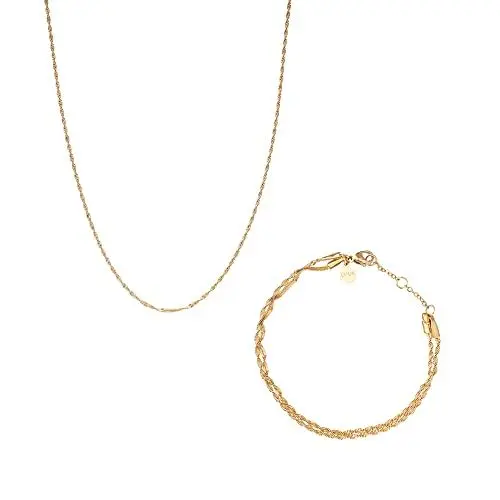 Produktbild: LUUK LIFESTYLE Schmuckset „Rope“ mit Armband und Halskette, geflochtene Kette, eleganter und schlichter Look für sie, Abendschmuck für Frauen, Freundschaftsgeschenk, Edelstahl jewellery, Gold
