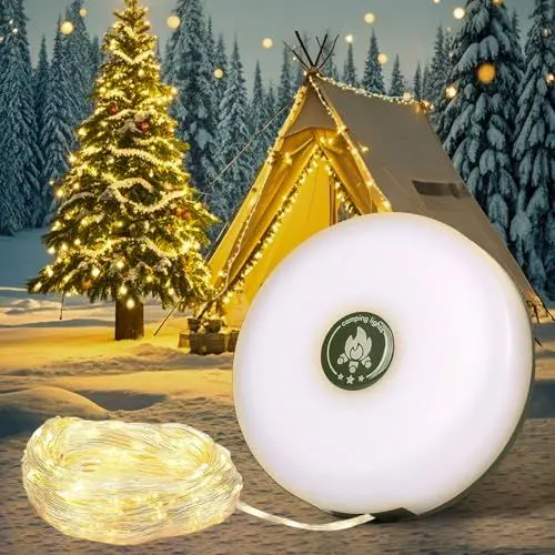 Produktbild: Luvan Camping Lichterketten Aufrollbar, 2 in 1 Wiederaufladbar Campinglampe mit 10M Led lichterkette, 8 einstellbaren Modi, Wasserdichte Tragbare Camping Lichter für Camping, Wandern, Zelt(1 Stück)