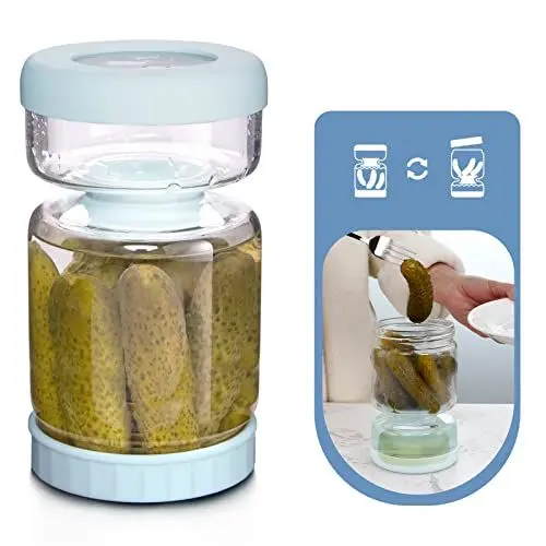 Produktbild: Luvan Glas Einlegeglas, 1000ml Gurkenglas zum Umdrehen, Eingelegten und Olive Sanduhr mit Sieb,Luftdichtes Kimchi-Glas,für Essiggurke, Olive, Kimchi und Jalapenos
