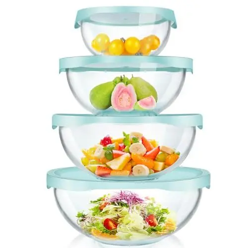 Produktbild: Luvan Glasschüssel mit Deckel 4 Stück (3.5L,2L,1L,0.5L), Salatschüssel mit Deckel Groß,Rund Küche Backschüsseln zum Kochen, Mixen,Aufbewahren von Lebensmitteln, Spülmaschinenfest