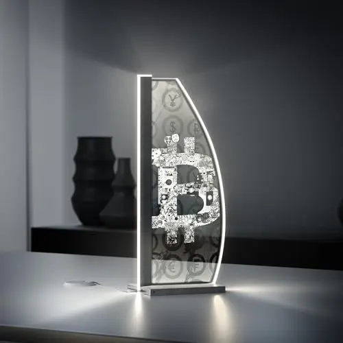 Produktbild: Luverre Tisch-Lampe | LED-Leuchte | Glas-Leuchte mit Gravur für Nachttisch, Kommode, Wohnzimmer | Motivation, Pop Art, Bitcoin (Bitcoin, Segel | anthrazit)