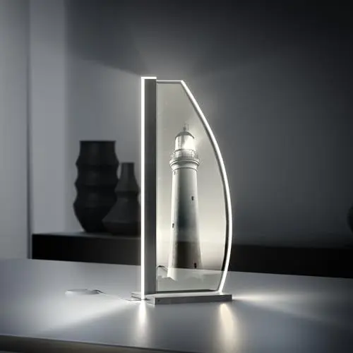 Produktbild: Luverre Tischlampe | LED-Leuchte | Glas-Leuchte mit Gravur für Nachttisch, Kommode, Wohnzimmer | Leuchtturm, Küste, Düne (Lighthouse, Segel | anthrazit)