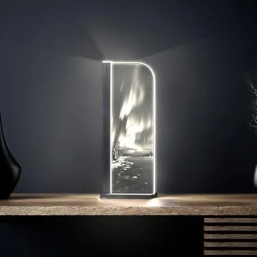 Produktbild: Luverre Tischlampe | LED-Leuchte | Glas-Leuchte mit Gravur für Nachttisch, Kommode, Wohnzimmer | Natur, Landschaft (Nordlichter, Segel | anthrazit)
