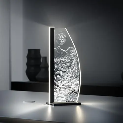Produktbild: Luverre Tischlampe | LED-Leuchte | Glas-Leuchte mit Gravur für Nachttisch, Kommode, Wohnzimmer | Sophie Jonas-Hill (Highlands, Segel | anthrazit)