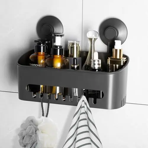 Produktbild: Luxear Duschablage mit starke Saughaken, Duschkorb Ohne Bohren, starke Saughaken Dusch Aufbewahrung für Badezimmer Dusche Bad Shampoo, Max.Belastbarkeit 20KG