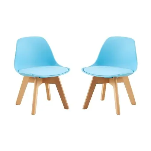 Produktbild: LuxNook 2er Set Kinderstühle mit Holzbeinen, Stabile Kinderstühle mit Rückenlehne für Kinderzimmer, 1-6 Jahre Kinder, PP+PU (blau)