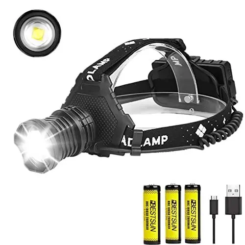 Produktbild: Stirnlampe LED Wiederaufladbar USB,600000 hohes Lumen Stirnlampe LED,Superhell Kopflampe mit 5 Modi,wasserdichte zoombare Stirnlampe für Camping, Reisen, Wandern, Angeln